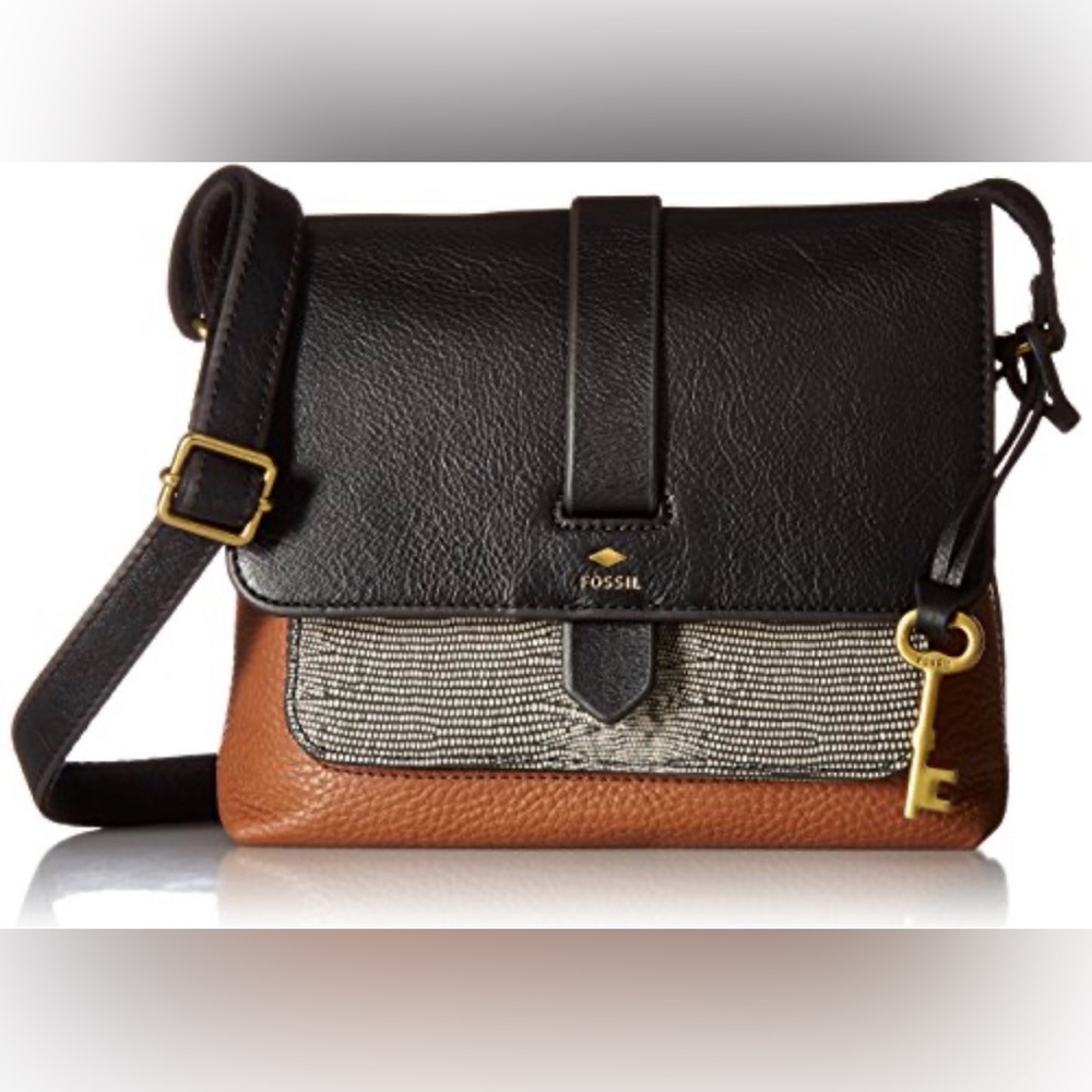 FOSSIL Kinkey Black and Tan Crossbody Bag